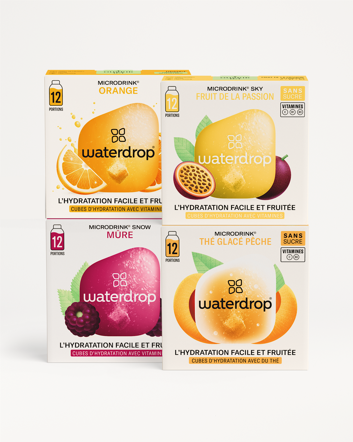 Coffret Bestseller Microdrink - 4 Packs, easy fruity hydration cubes.