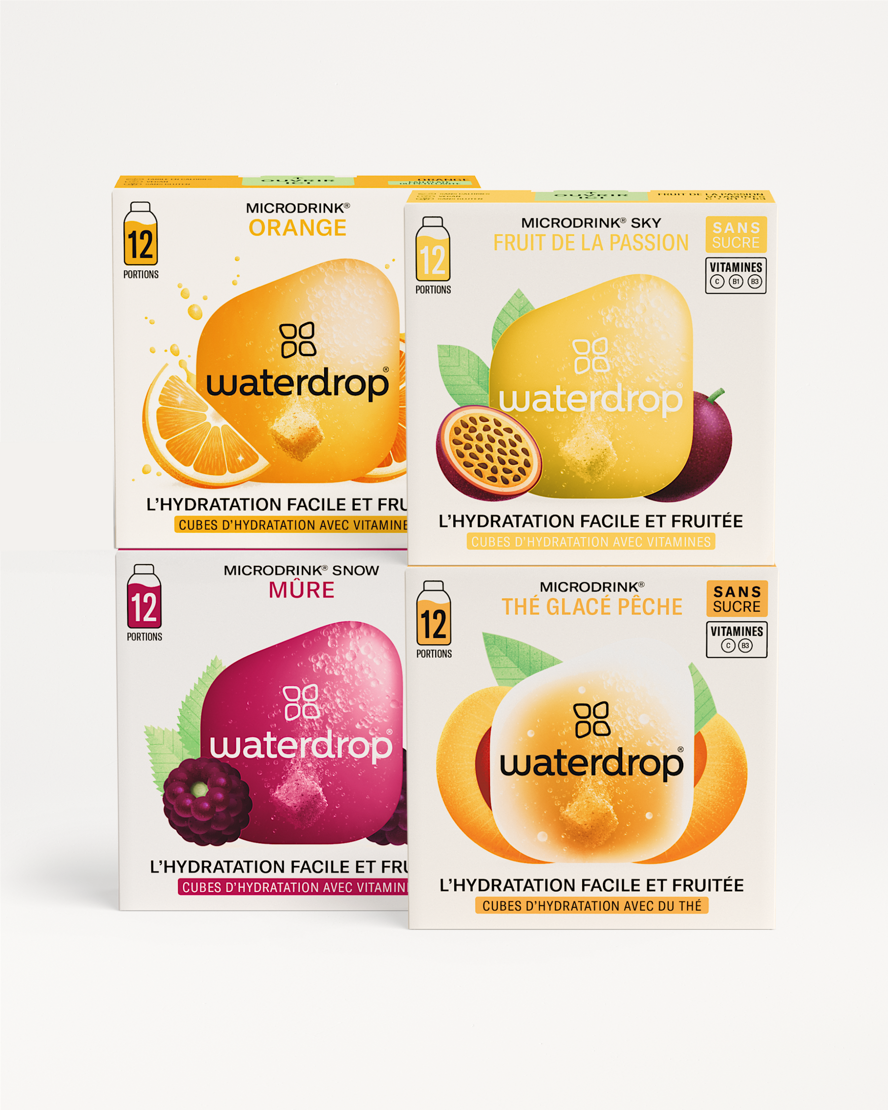 Coffret Bestseller Microdrink - 4 Packs, easy fruity hydration cubes.