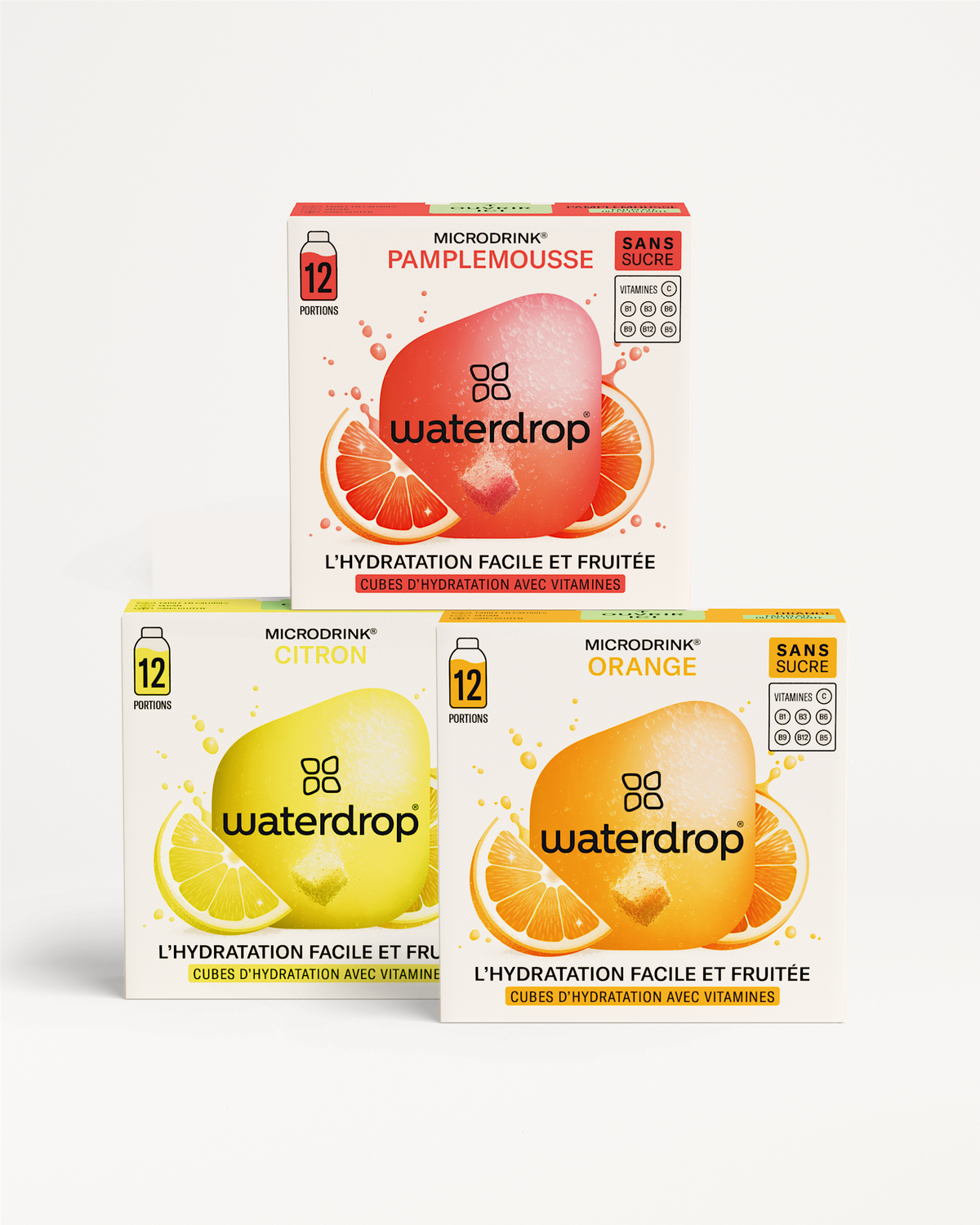 Coffret Trio d'agrumes juice boxes display.