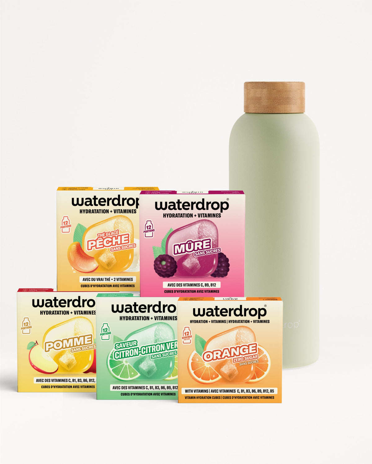 30 Days Starter Set Thermo Steel with five flavored vitamin cubes.