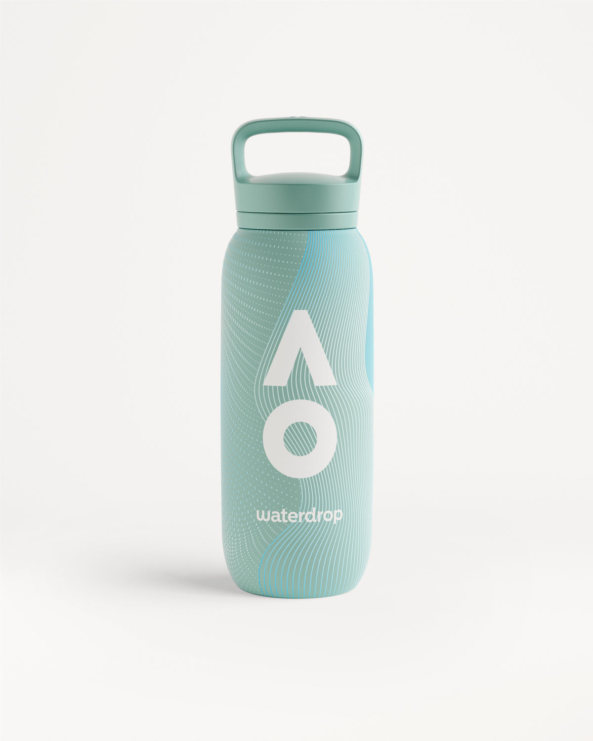 Bouteille d’eau réutilisable couleur turquoise avec anse et bouchon à vis.