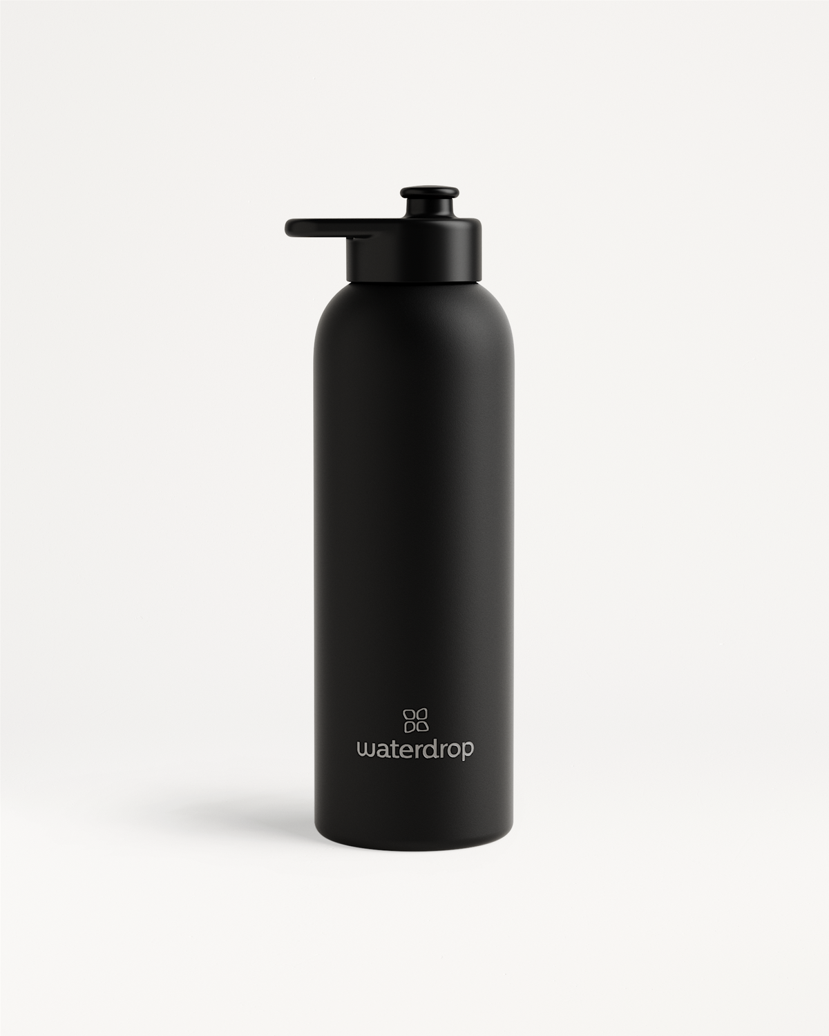 Bouteille Thermo Inox · Bouchon sport: Matte-black, reusable, stainless-steel water bottle.