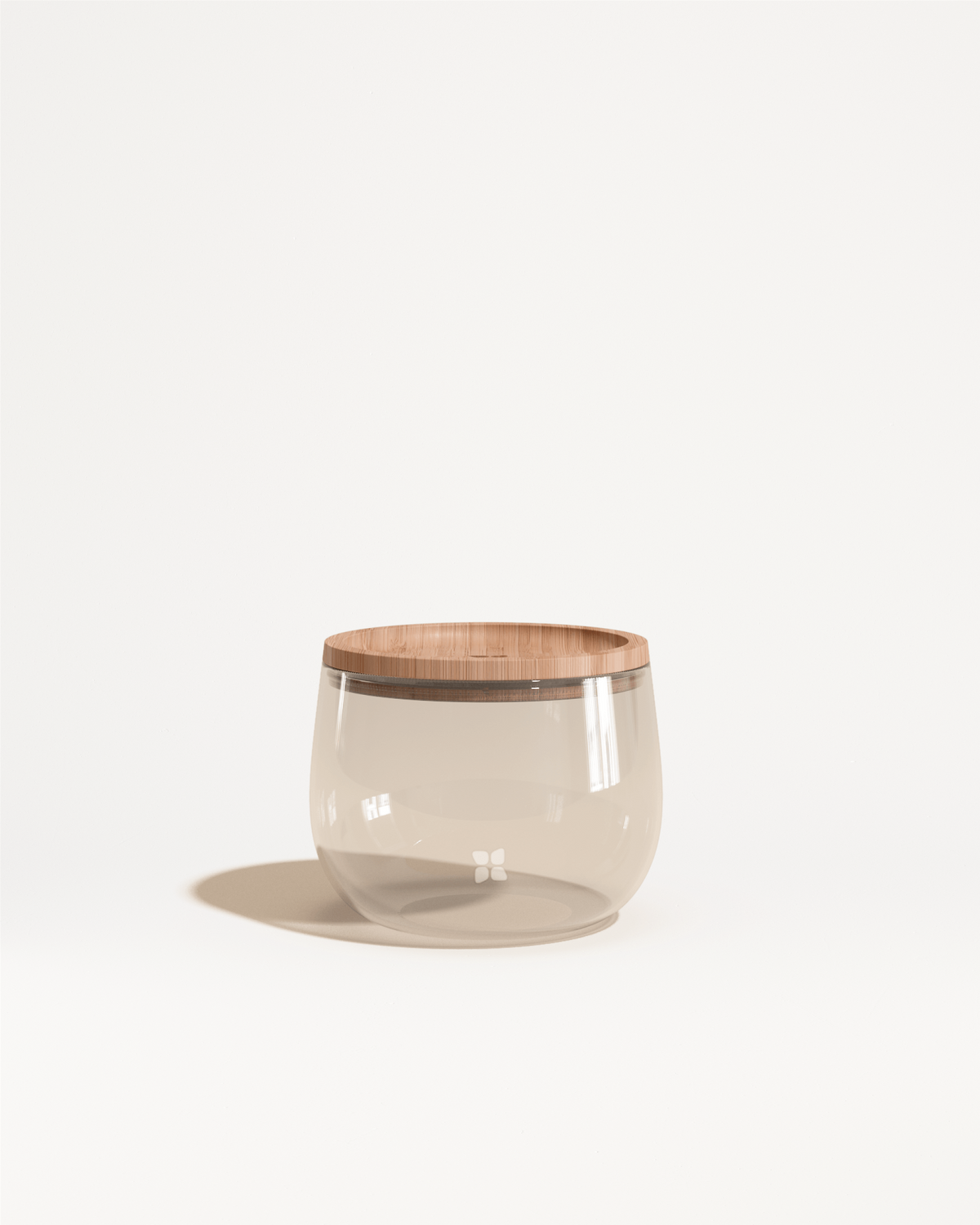Bol en Verre with wooden lid, stackable glass container.
