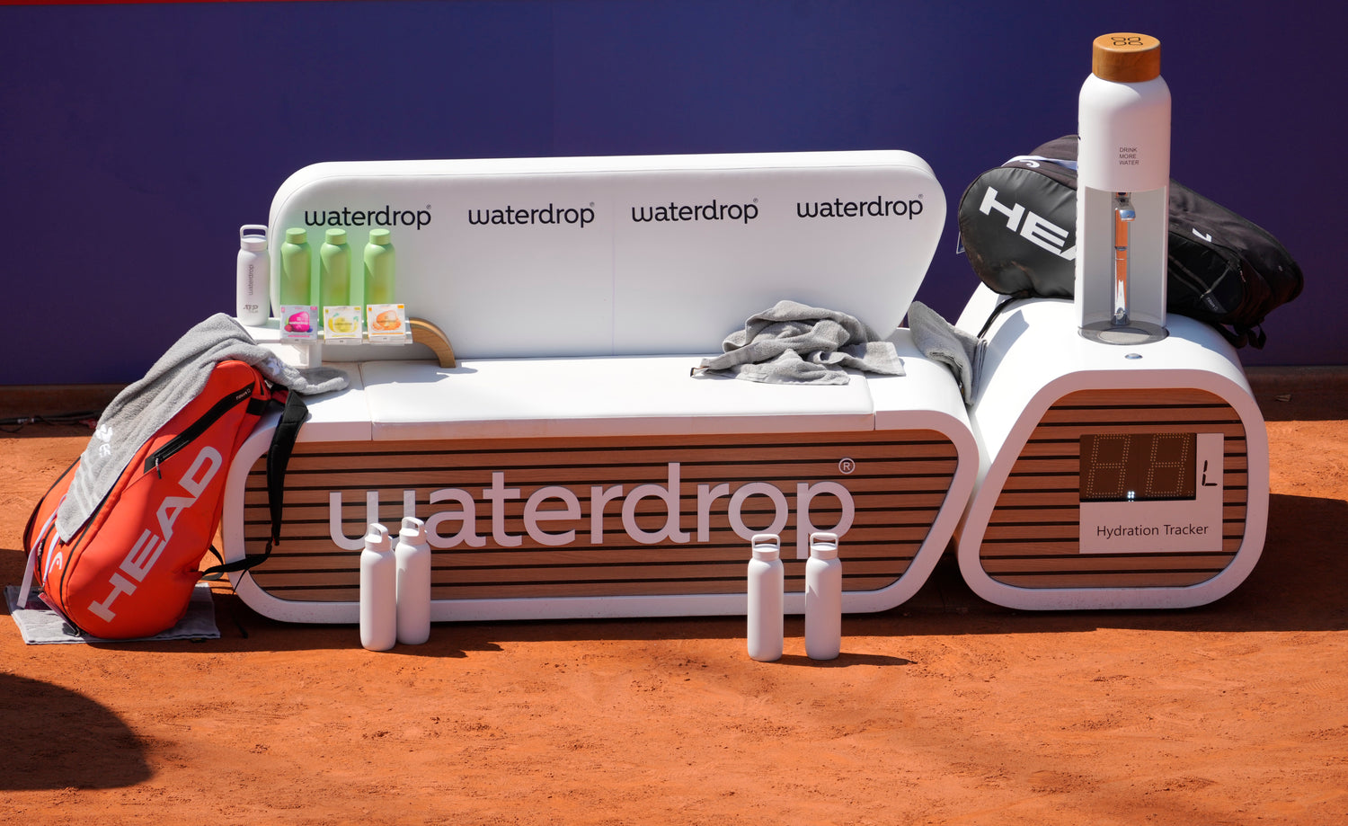 waterdrop bench on tennis court