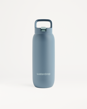 All-Purpose Thermo Straw Lid bottle, powder-coated steel, wide handle.