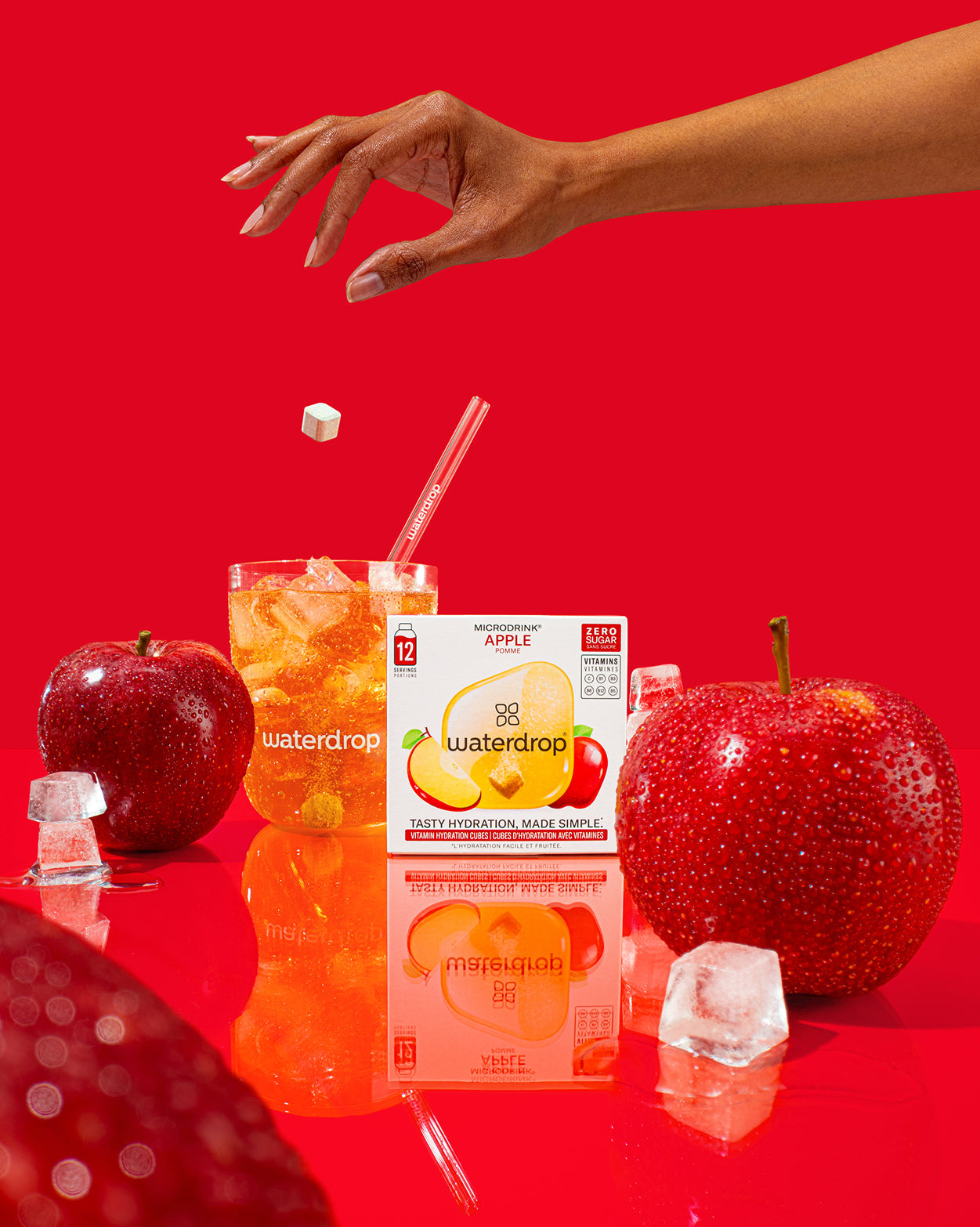 Coffret 3+1 Double limonade pomme hydration cubes with apples and drink.