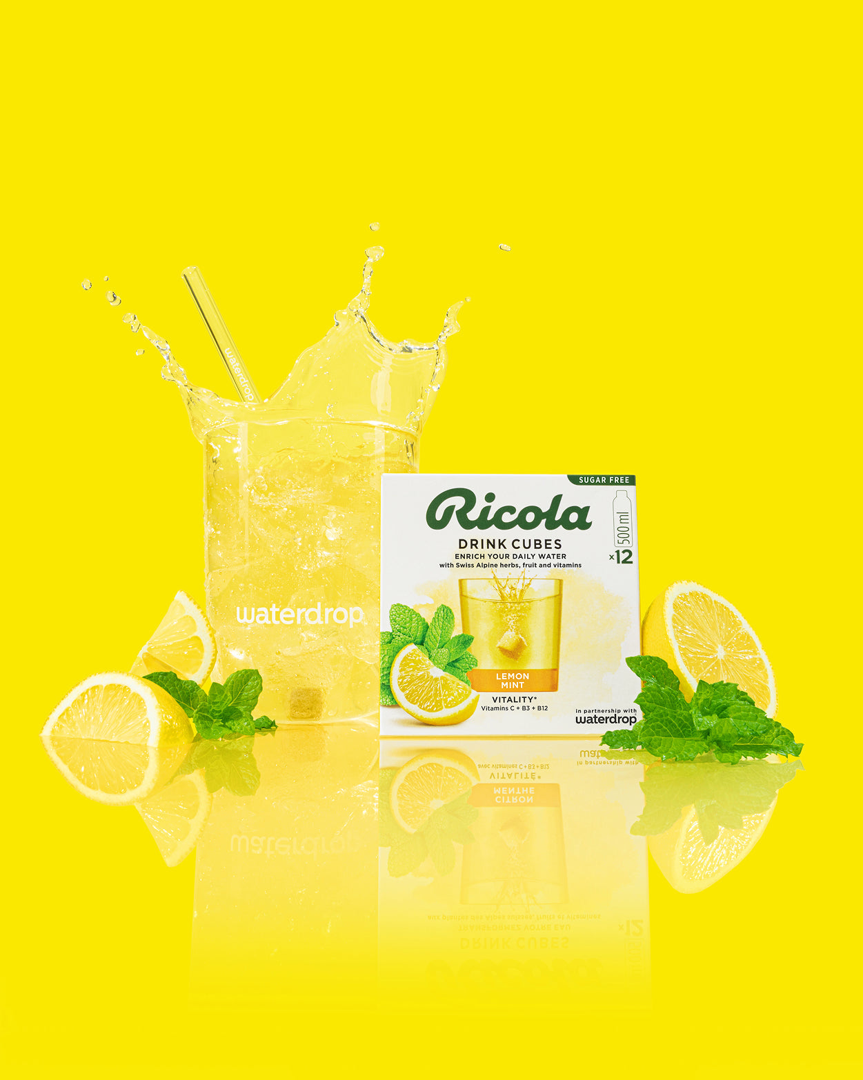 Coffret Cadeau Verre Ricola with Lemon Mint Drink Cubes.