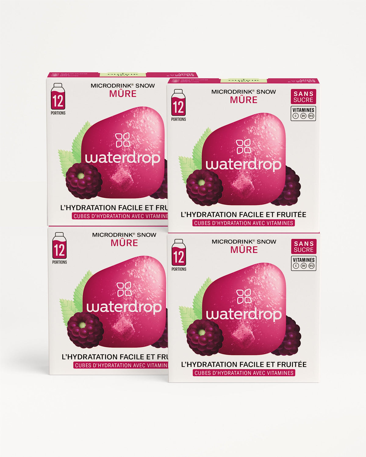 Coffret Microdrink 3+1 with blackberry-flavored hydration cubes.