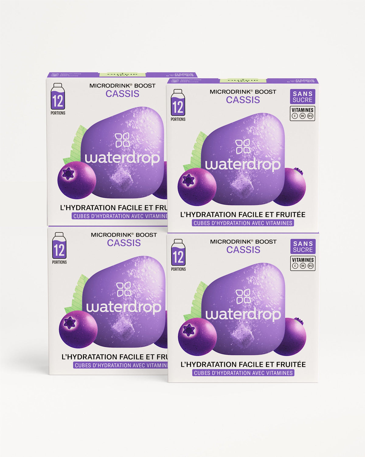 Coffret Microdrink 3+1: Blackcurrant hydration cubes, sugar-free.