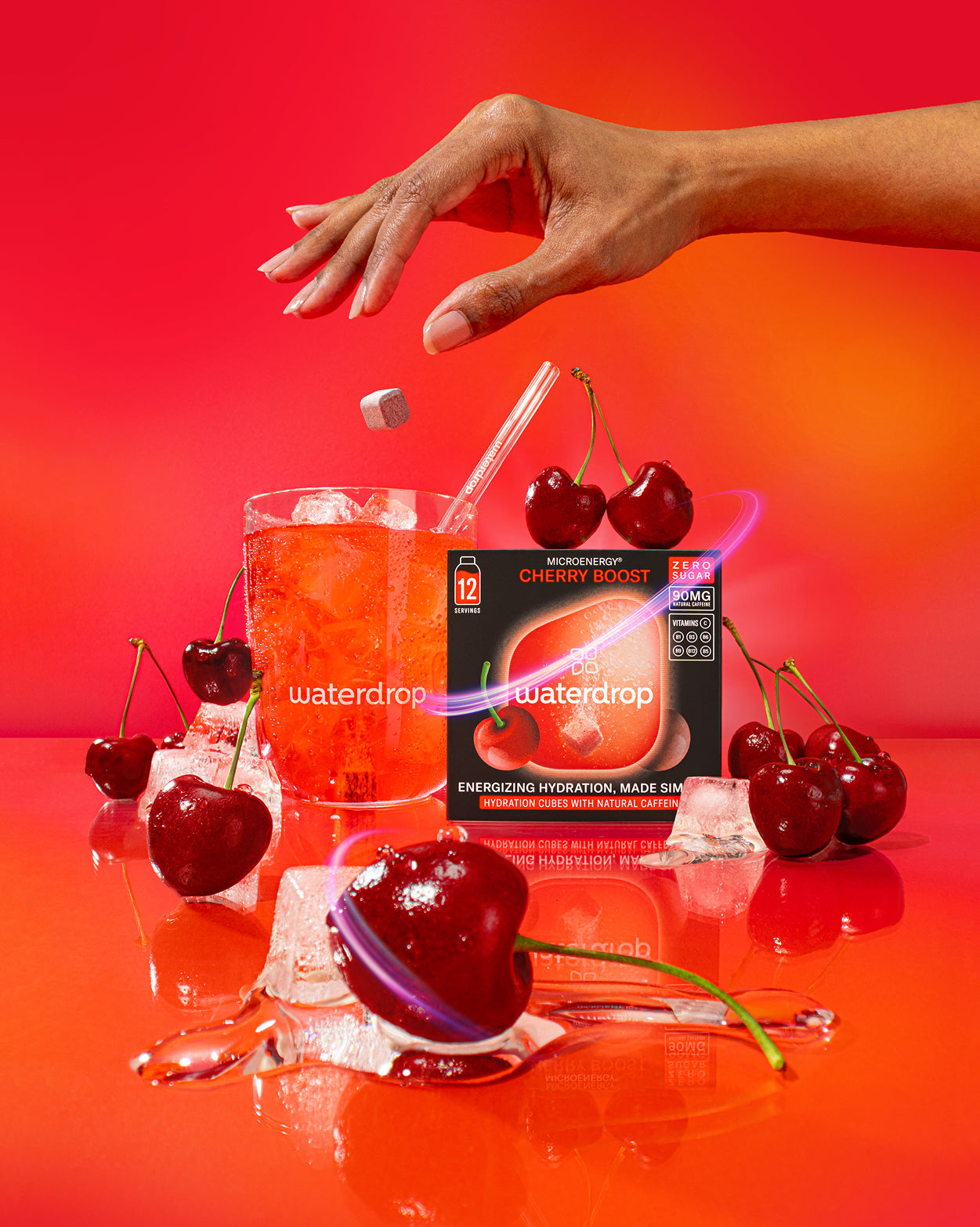Coffret Spritz à la cerise hydration cubes with energizing cherry drink.