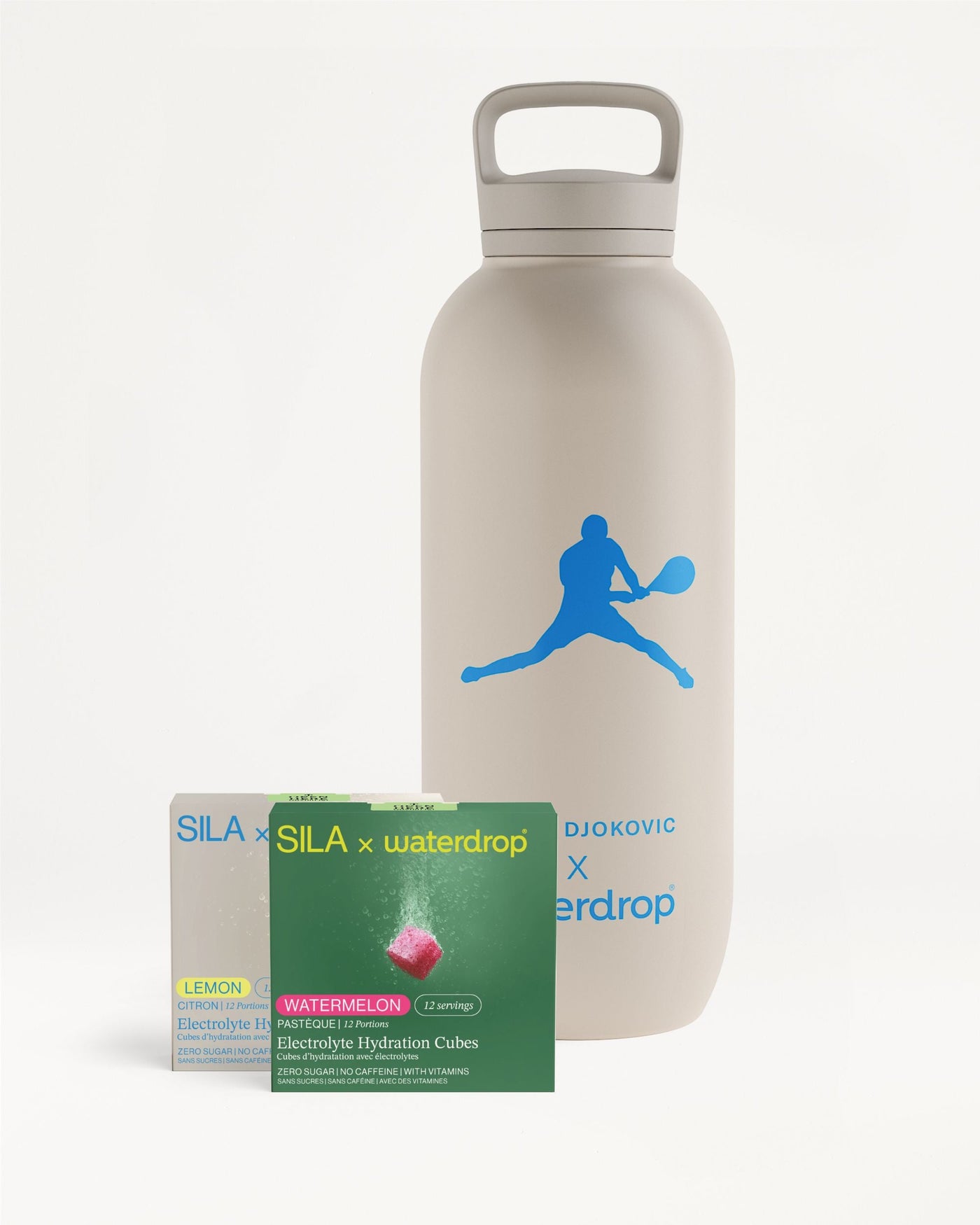 Coffret Gourde SILA with electrolyte hydration cubes.