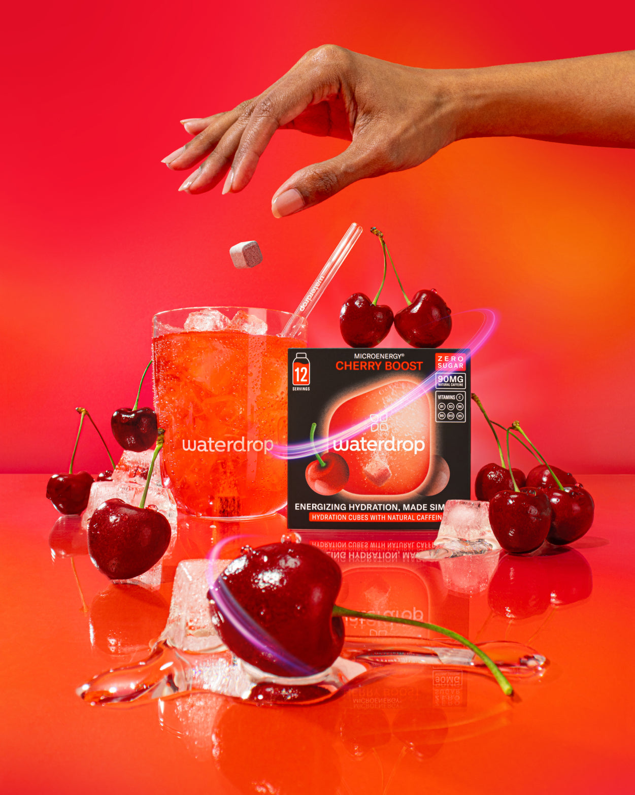 Coffret Microenergy Boost with cherry hydration cube.