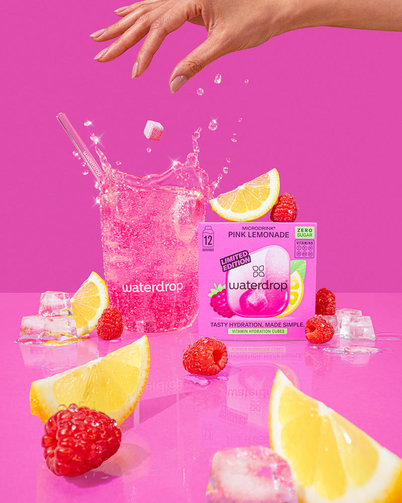 PINK LEMONADE raspberry-infused soft drink.