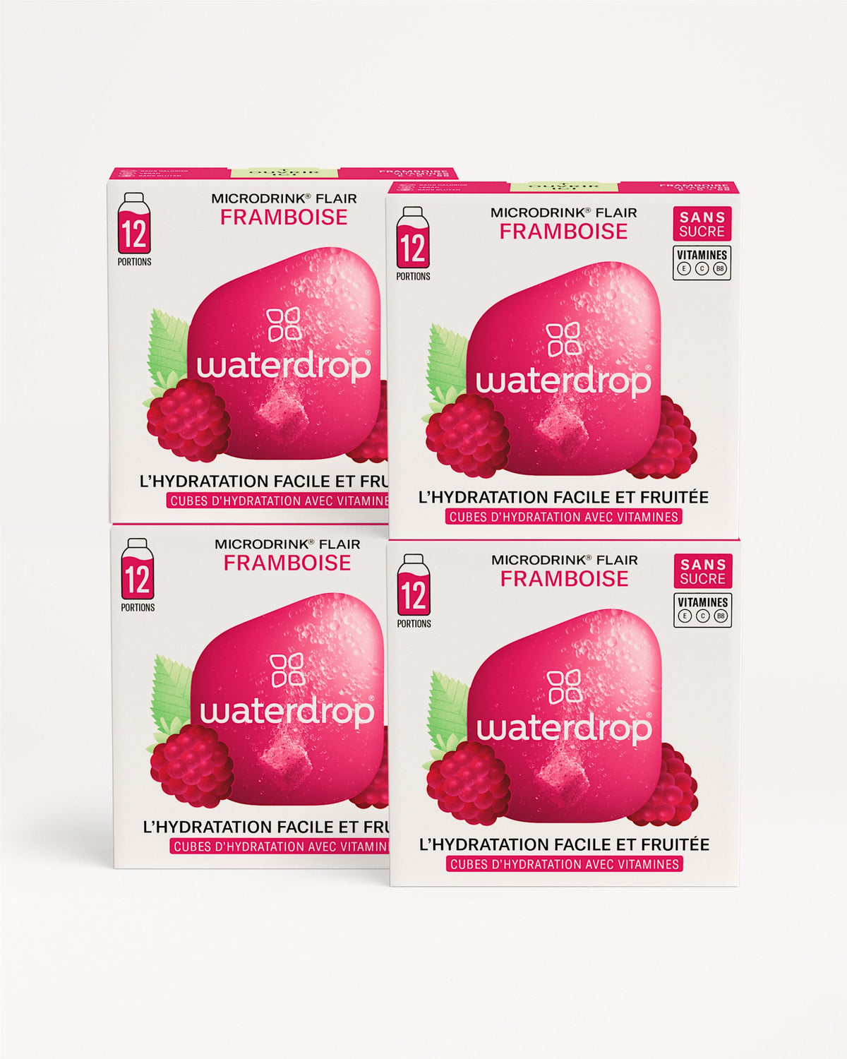 Coffret Microdrink 3+1: Raspberry-flavored vitamin hydration cubes.