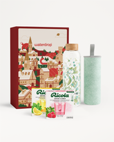 Coffret Cadeau Verre Ricola with bottle and drink cubes.