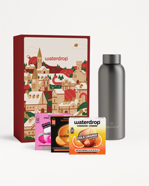 Waterdrop® gift set: Coffret Cadeau Bouteille en métal with hydration cubes.