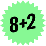 Badge vert en étoile utilisé pour mettre en avant une promotion.