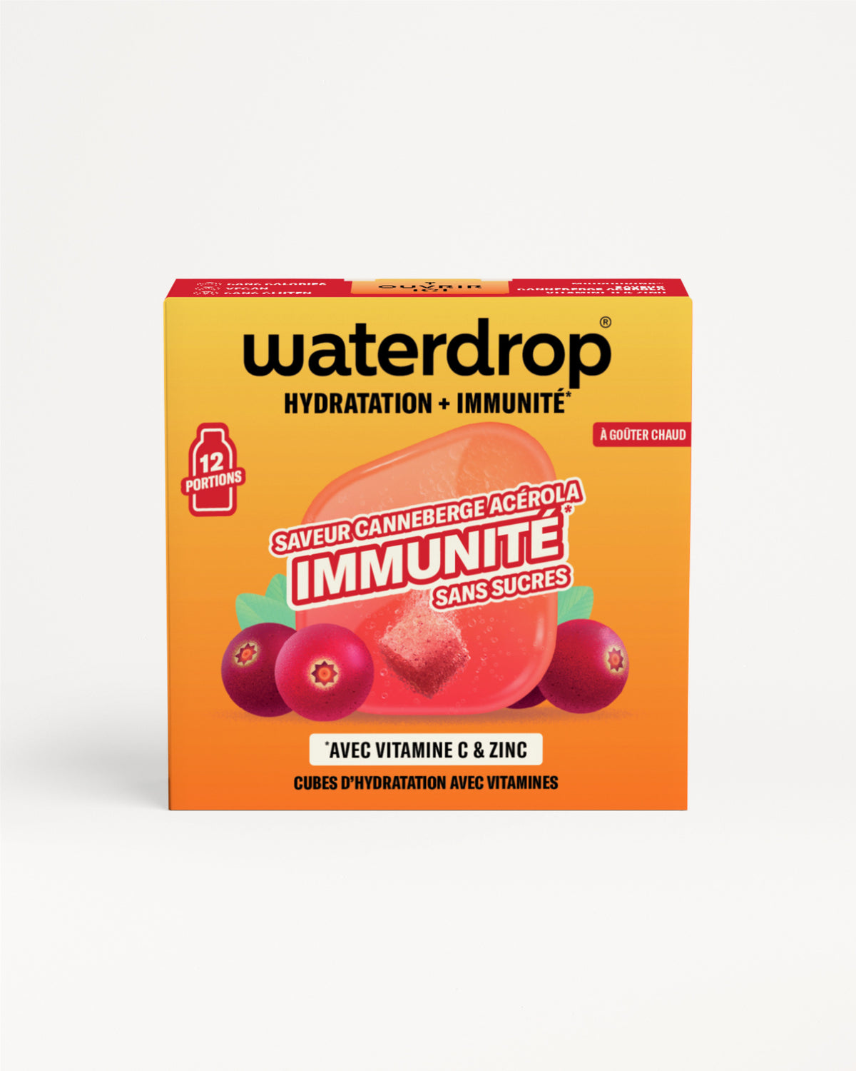 Boîte Waterdrop Immunité cubes d'hydratation Cranberry.