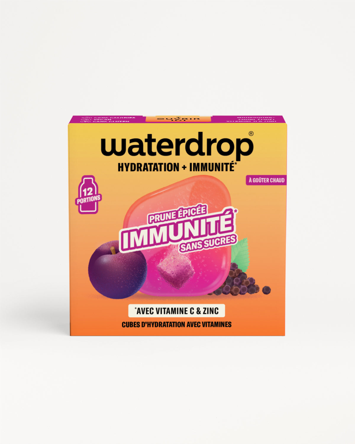 Boîte Waterdrop hydration avec prune et baies.