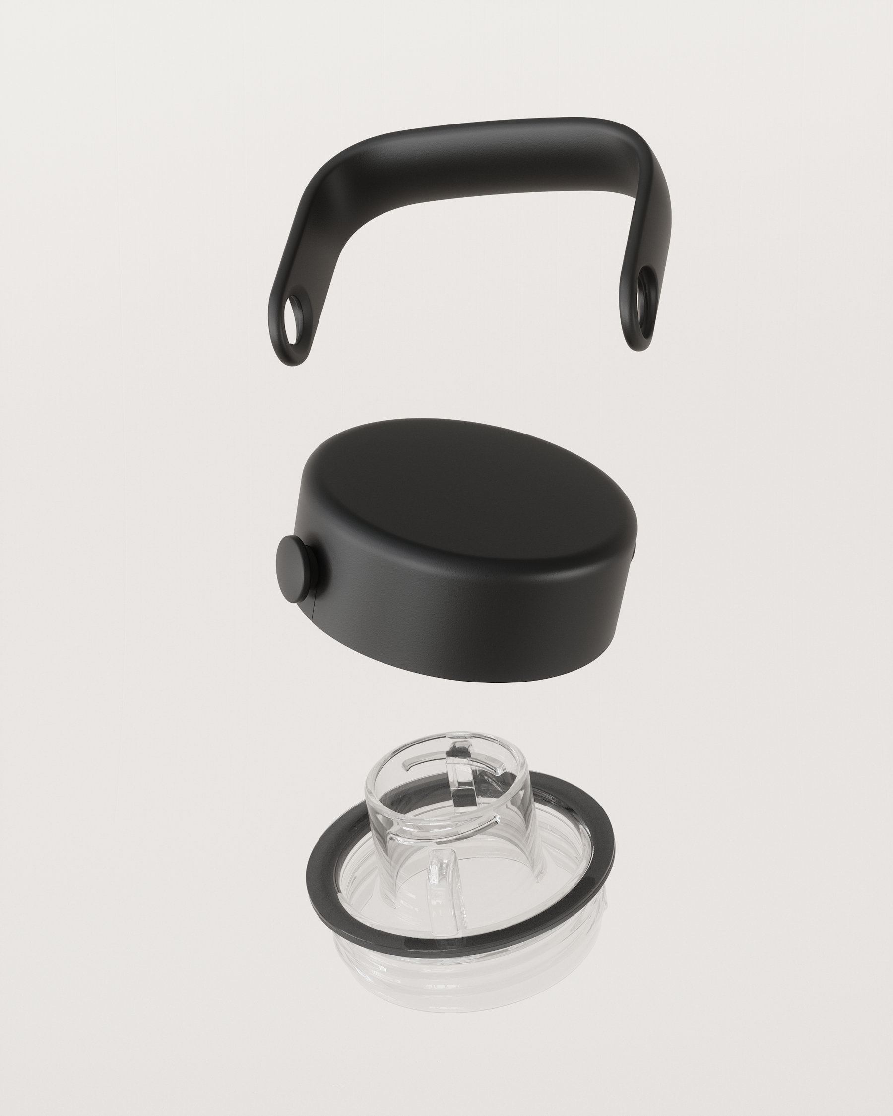 Gourde Thermo lid assembly with carry-handle and spout.