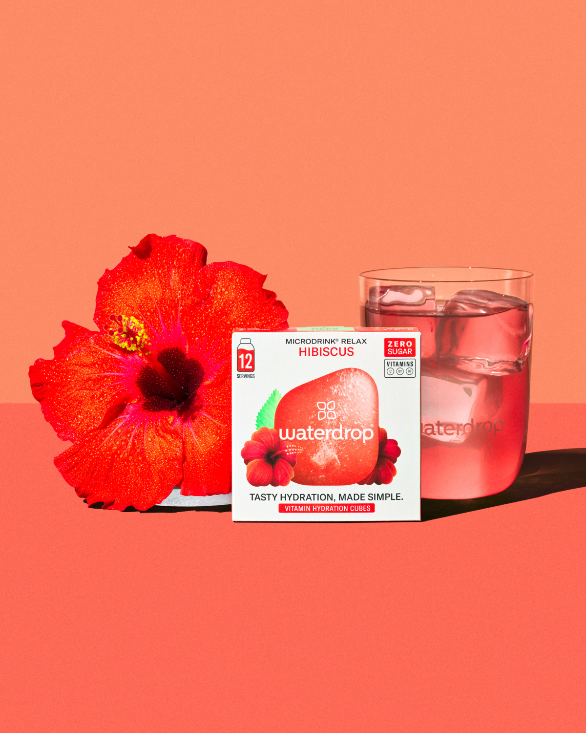 Double Pack HIBISCUS hydration cubes with hibiscus flower and pink drink.