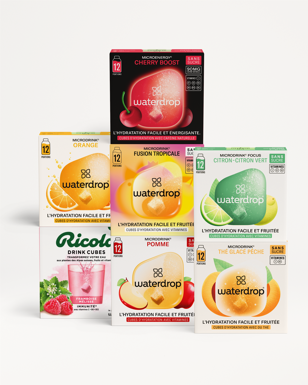 Coffret Mégapack d’hydratation with diverse micro-drink cubes.